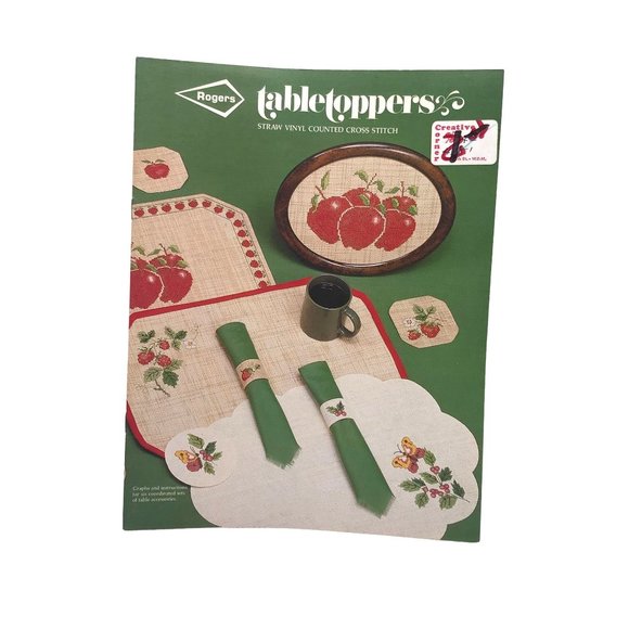 Vintage Cross Stitch Patterns, Tabletoppers Straw Vinyl, Six Coordinated Sets - Picture 1 of 2